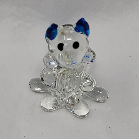 Frankencat Glass Cat Miniature Figurine 1¼" TINY Blue Tip Ears Tail - Picture 5 of 9
